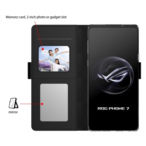 SKALO Asus ROG Phone 7 5G Kortholder Mirror Flip Cover - Sort Black