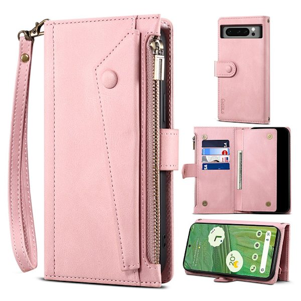 SKALO Google Pixel 8 Pro ESEBLE Big Wallet Pungetui - Rosa guld Pink gold