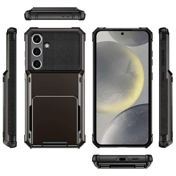 SKALO Samsung S24 FE Armor Suojakuori korttikotelo - Musta Black