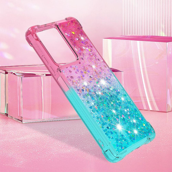 SKALO Xiaomi Redmi Note 12 Pro 5G Juoksuhiekka Glitter Sydämet TPU kuori - Pinkki-Turkoosi Multicolor