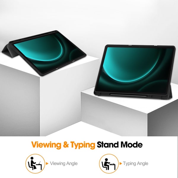 SKALO Samsung Tab S9+/S9 FE+ Trifold Suojakotelo - Musta Black