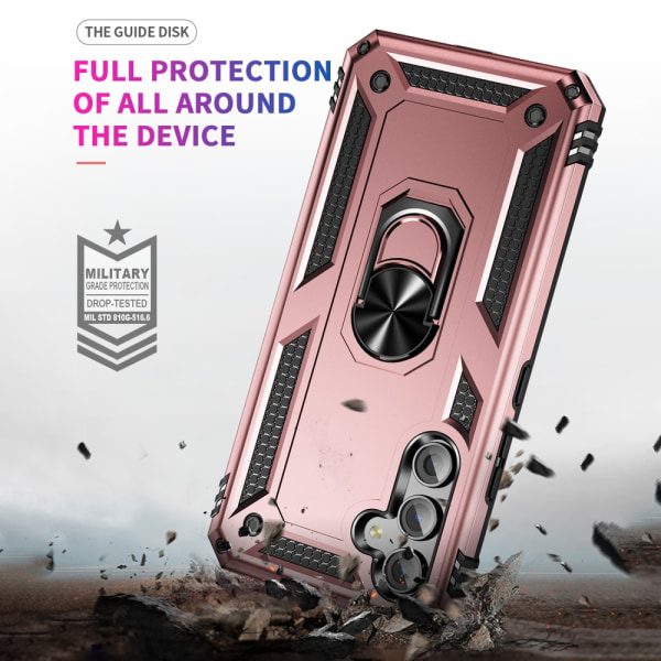 SKALO Samsung A54 5G Armor Hybrid metal ring cover - Rosa guld Pink gold