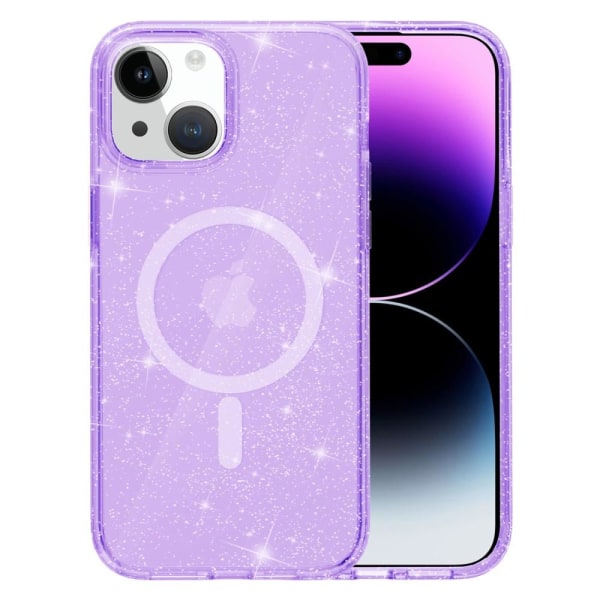 SKALO iPhone 15 Glitter Magnetic Ring TPU Cover - Lilla Purple