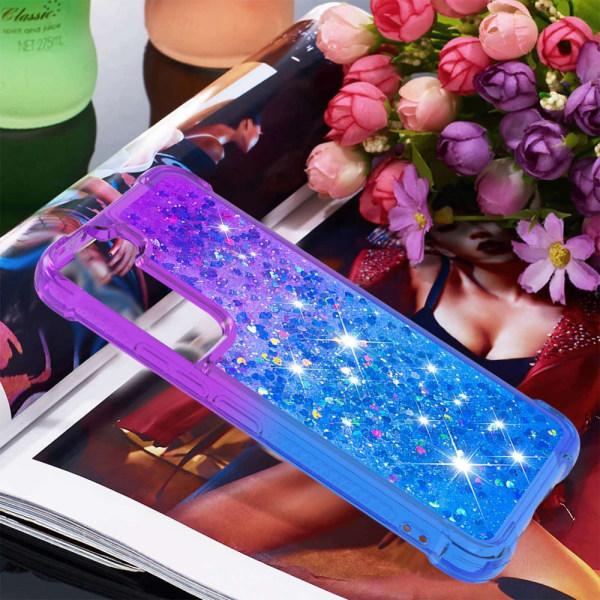 SKALO Samsung S23 Juoksuhiekka Glitter Sydämet TPU kuori - Violetti-Sininen Multicolor