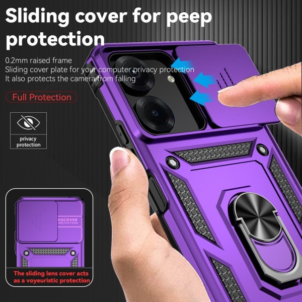 SKALO Xiaomi Redmi 13C 4G Armor hybridi metallirengas kameran li Purple