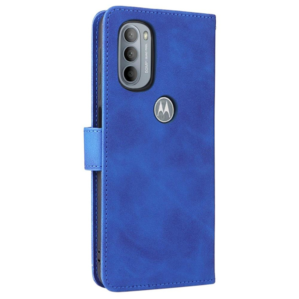 SKALO Moto G31 / G41 Matt PU-Läder Plånboksfodral - Blå Blue