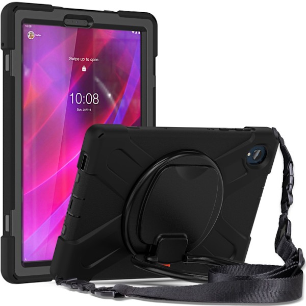 SKALO Lenovo Tab M10 FHD Plus 10.3" Extra Stöttåligt Armor Ring Skal med Axelrem - Svart Svart