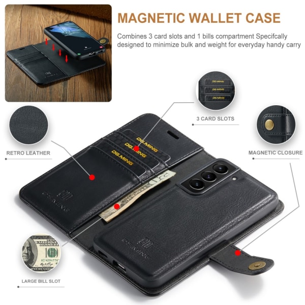 DG MING Samsung S24+ 2-i-1 Magnet Plånboksfodral - Svart Svart