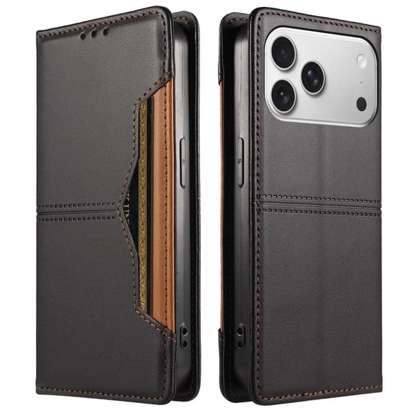 SKALO PU-Læder Flip Cover til iPhone 18 Pro Max - Sort Black