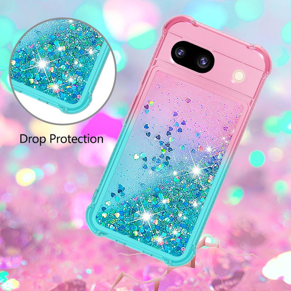 SKALO Google Pixel 8a Kvicksand Glitter Hjärtan TPU-skal - Rosa-Turkos multifärg