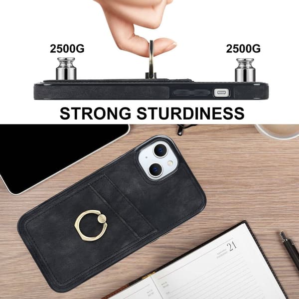 SKALO iPhone 14 Plus PU-læder kortholder Ring - Sort Black
