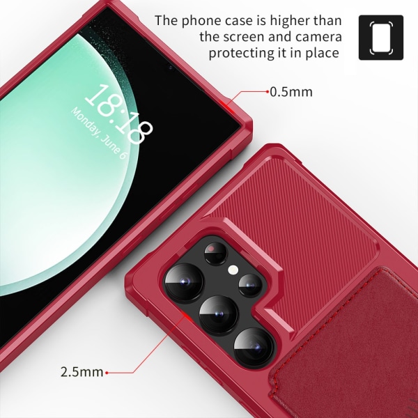 SKALO Samsung S24 Ultra Stødsikker cover med pung - Rød Red