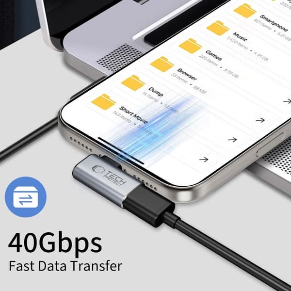 Tech-Protect UltraBoost AA01 USB-C vinkeladapter 100W - Grå Grey