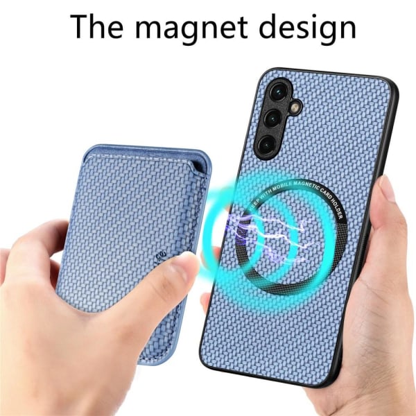 SKALO Samsung A54 5G Carbon Fiber Suojakuori korttipidikkeellä - Sininen Blue
