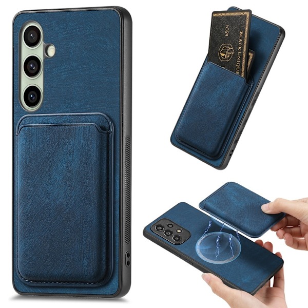 SKALO Samsung A26 5G PU-læder magnetisk kortholder Cover - Blå Blue