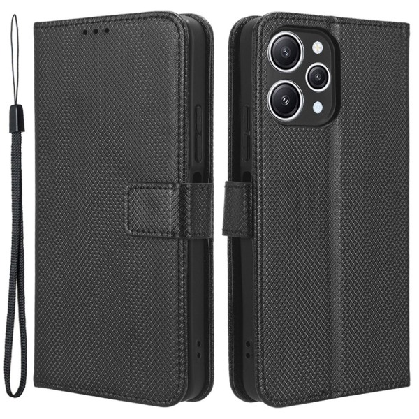 SKALO Xiaomi Redmi 12 4G/5G Premium Mini Rhombus Wallet Flip Cov Black