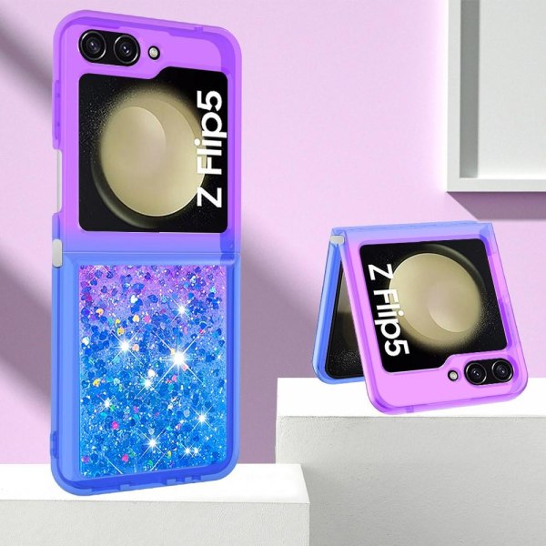 SKALO Samsung Z Flip5 Kvicksand Glitter Hjerter TPU Cover - Lill Multicolor