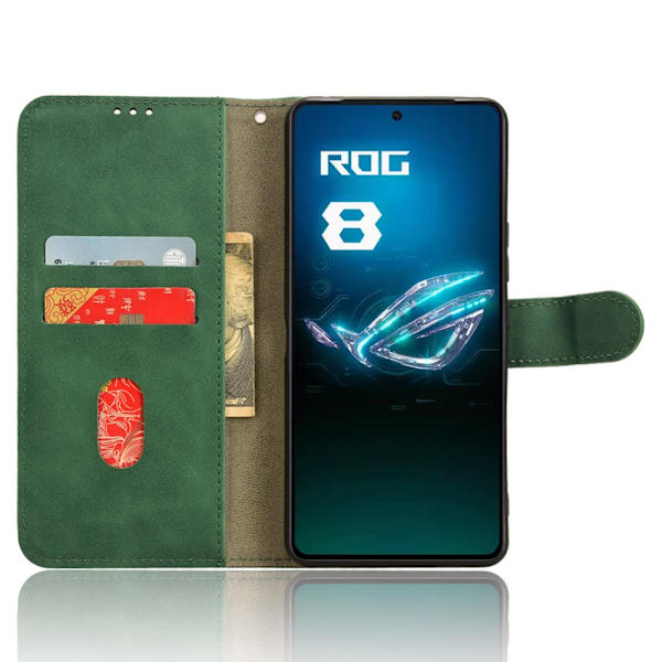 SKALO Asus ROG Phone 8 5G Matt PU Nahka lompakkokotelo - Vihreä Green
