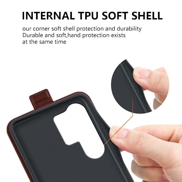 SKALO Samsung S25 Ultra Vertical Flip PU-Läder Plånboksfodral - Svart Svart