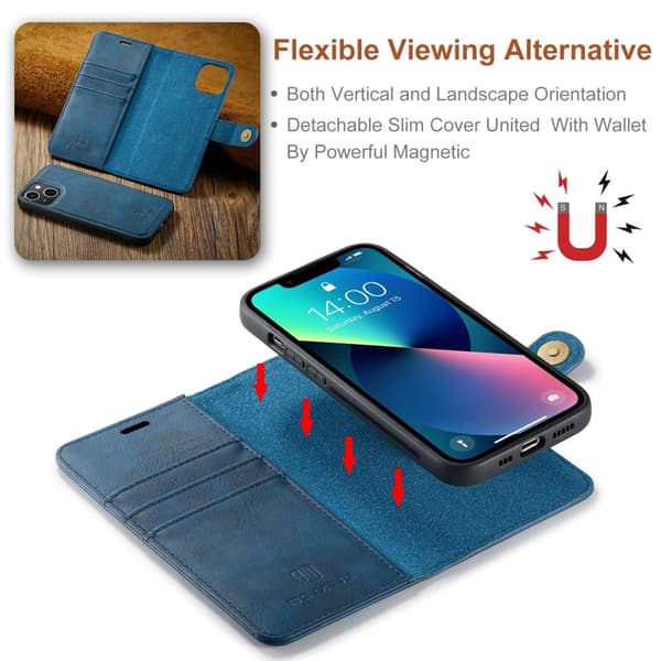 DG MING iPhone 14 Plus 2-i-1 Magnet Pungetui - Blå Blue