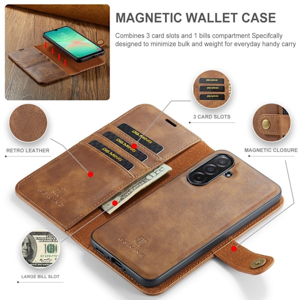 DG MING Samsung A26 5G 2-in-1 Magneetti Lompakkokotelo - Ruskea Brown