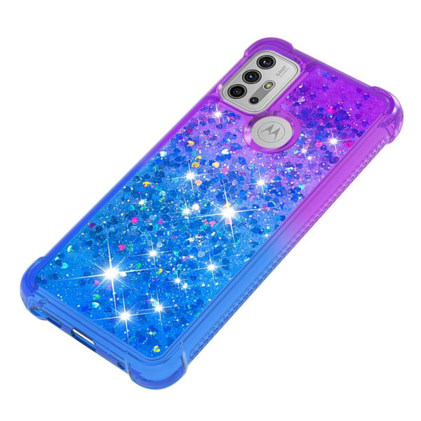 SKALO Moto G20/G30 Quicksand Glitter Hearts TPU-kotelo - violetti-sininen Multicolor