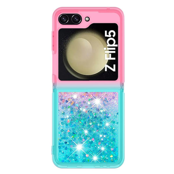 SKALO Samsung Z Flip5 Kvicksand Glitter Hjärtan TPU-skal - Rosa- multifärg