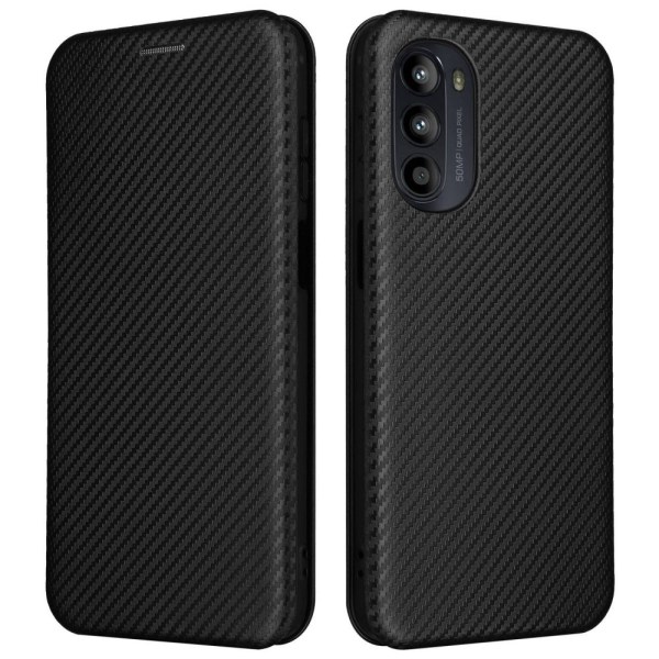 SKALO Motorola Moto G52 Carbon Fiber Pungetui - Sort Black