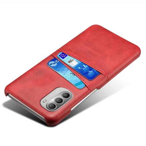 SKALO Moto G51 PU-Läder Korthållare Skal - Röd Red
