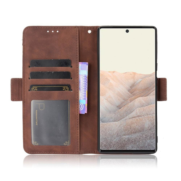 SKALO Google Pixel 6 Pro 6-FACK Plånboksfodral - Brun Brown