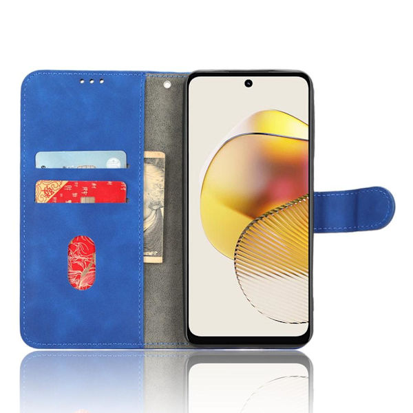 SKALO Motorola Moto G73 5G Matt PU Nahka lompakkokotelo - Sininen Blue