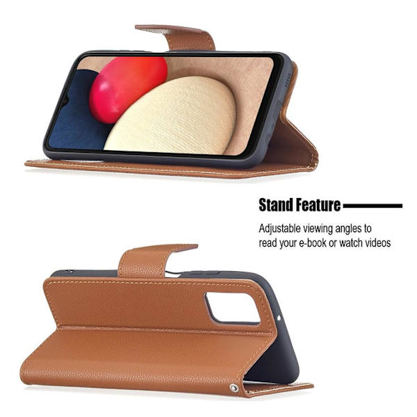 SKALO Samsung A02s / A03s Premium Litchi Plånbok - Brun Brown