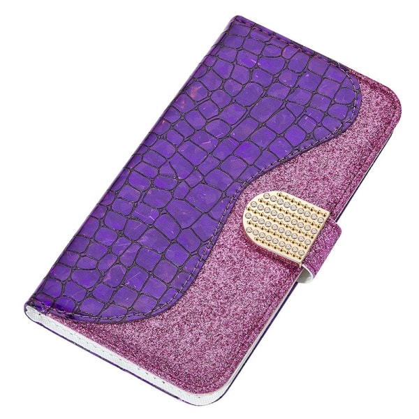 SKALO iPhone 13 Mini Croco Glitter Wallet Cover - Lilla Purple