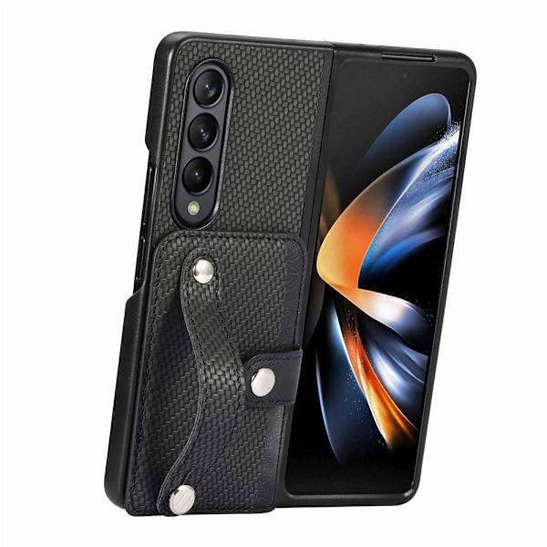 SKALO Samsung Z Fold5 SKALO Samsung Z Fold5 Carbon Fiber Suojakuori  korttipidike / kahva - Musta Black