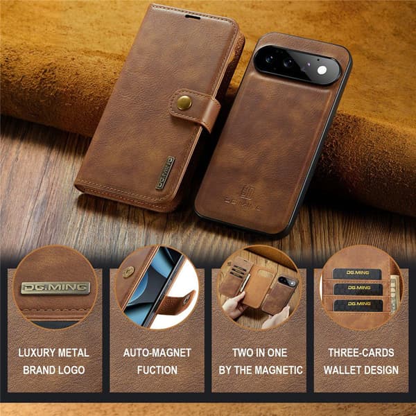 DG MING 2-i-1 Magnet Flip Cover til Google Pixel 11 Pro - Brun Brown
