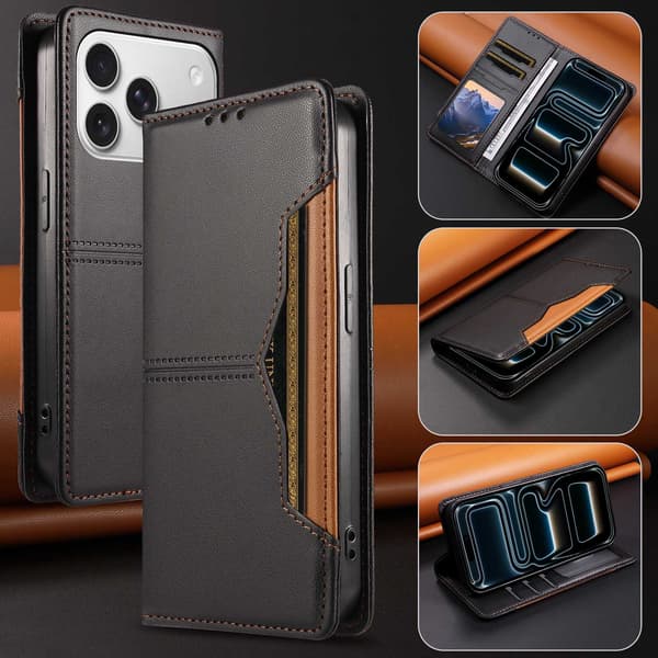 SKALO PU-Læder Flip Cover til iPhone 18 Pro - Sort Black