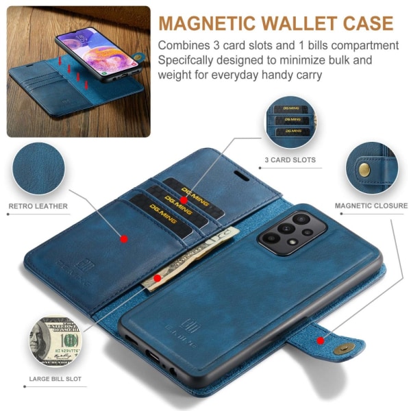 DG MING Samsung A23 5G 2-i-1 Magnet Plånboksfodral - Blå Blå