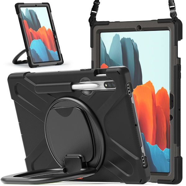SKALO Samsung Tab S9/S9 FE Extra Shock Resistant Armor Rengas kuori olkahihnalla - Musta Black