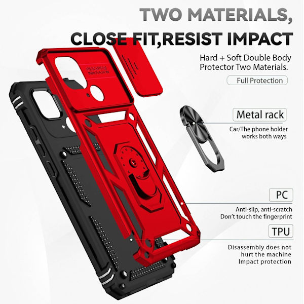 SKALO Xiaomi Redmi 10C Armor Hybrid Metallring Kameraslider - Röd Röd