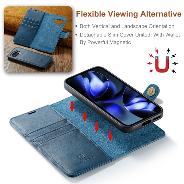 DG MING Google Pixel 9a 2-in-1 Magneetti Lompakkokotelo - Sininen Blue