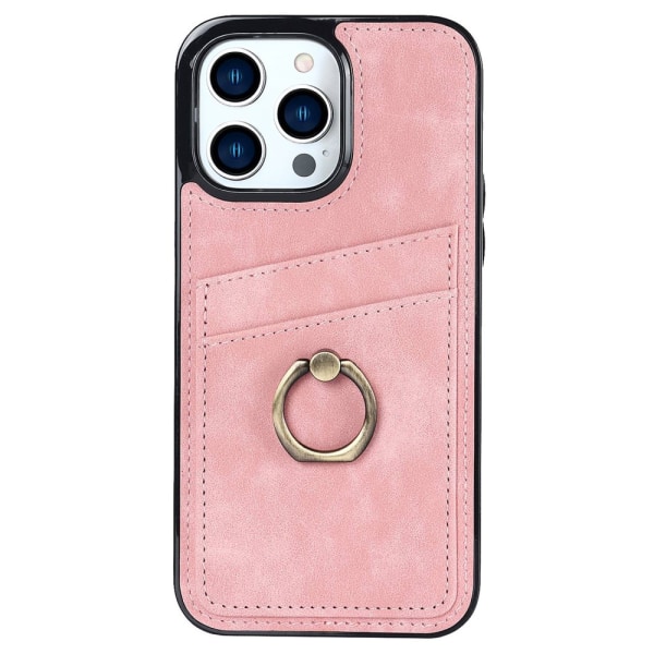 SKALO iPhone 14 Pro Max PU-Läder Korthållare Ring - Rosa Rosa