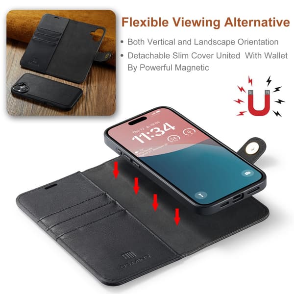 DG MING iPhone 16 2-i-1 Magnet Pungetui - Sort Black