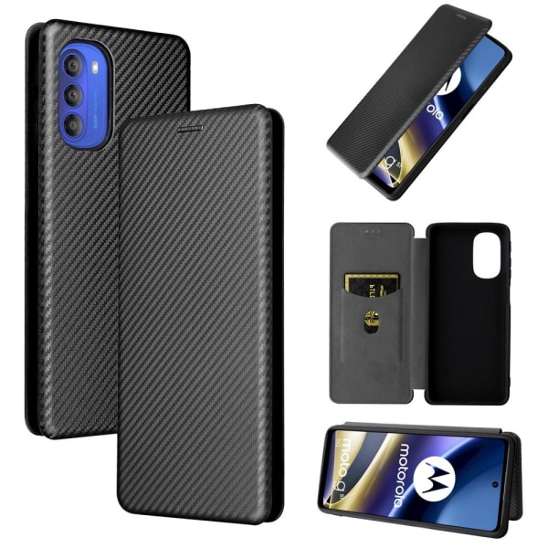 SKALO Moto G51 Carbon Fiber Pung Etui - Sort Black