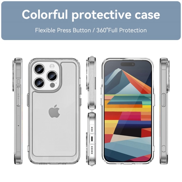 SKALO iPhone 15 Pro Transparent TPU Metalknappar Skal - Transparent Transparent
