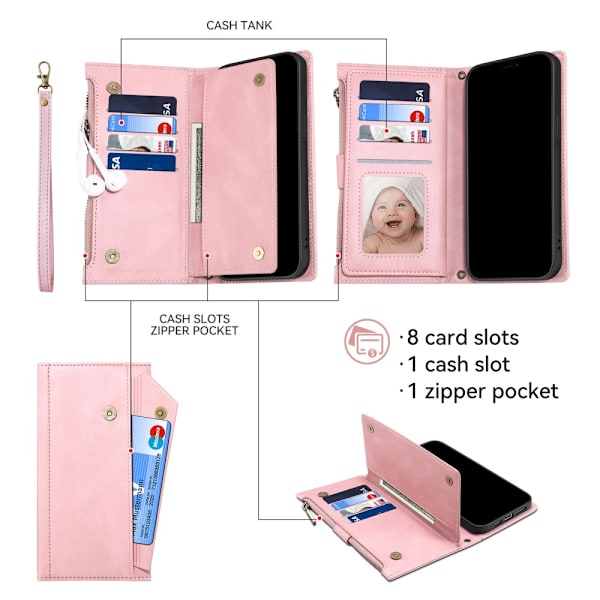 SKALO Google Pixel 8 Pro ESEBLE Big Wallet Lompakkokotelo - Ruusukulta Pink gold