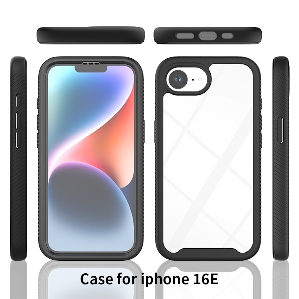 SKALO iPhone 16e Shockproof Clear Hybrid+Skærmbeskyttelse Cover - Sort Black