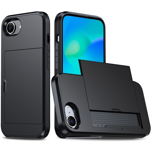 SKALO iPhone 16e Armor Korttikotelo Suojakuori - Musta Black