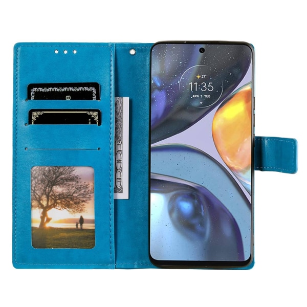 SKALO Motorola Moto G22 Mandala Flip Cover - Blå Blue