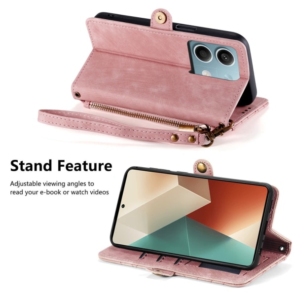 SKALO Xiaomi Redmi Note 13 5G Embossed Plånboksfodral i PU-Läder Rosa