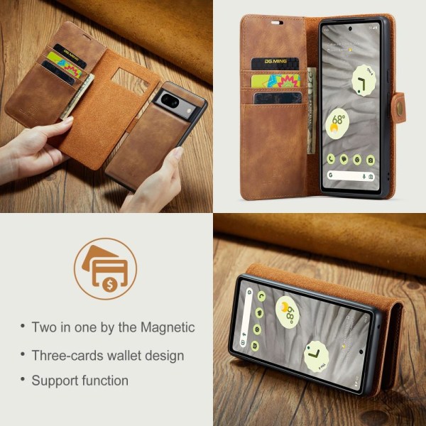 DG MING Google Pixel 7a 2-i-1 Magnet Pungetui - Brun Brown